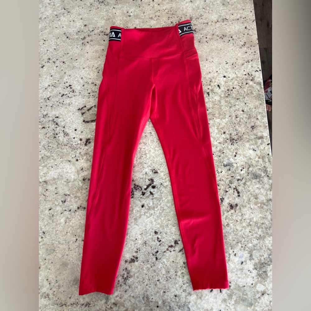 Zyia Active Red High-Rise Leggings Logo Waistband Size Small